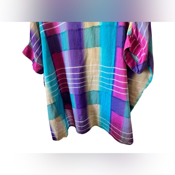 Soft Surroundings Blouse Tunic Top Painterly Plaid Shirt Multicolor Womens M - Picture 9 of 14